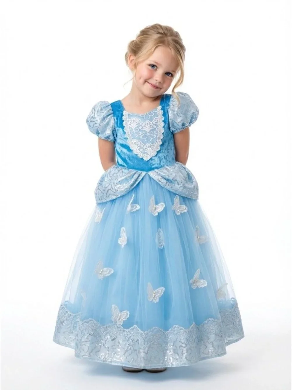 Girls Cinderella Princess Costume Dress Blue Butterfly (Size 5)